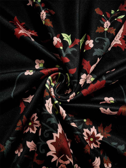 Plus Size Women's Boho Floral Maxi Dress, Long - Sleeve V - Neck, Ethnic Print