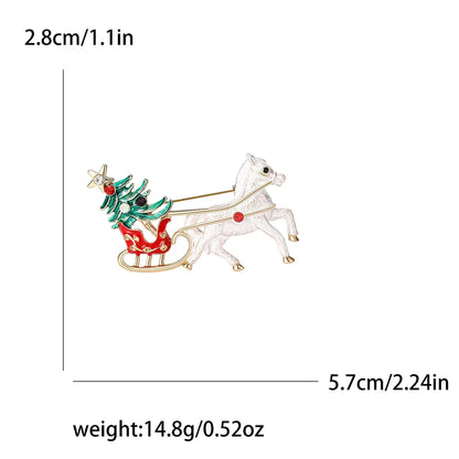 Christmas Sleigh Brooch Rhinestone Deer Pin Jewelry Gift