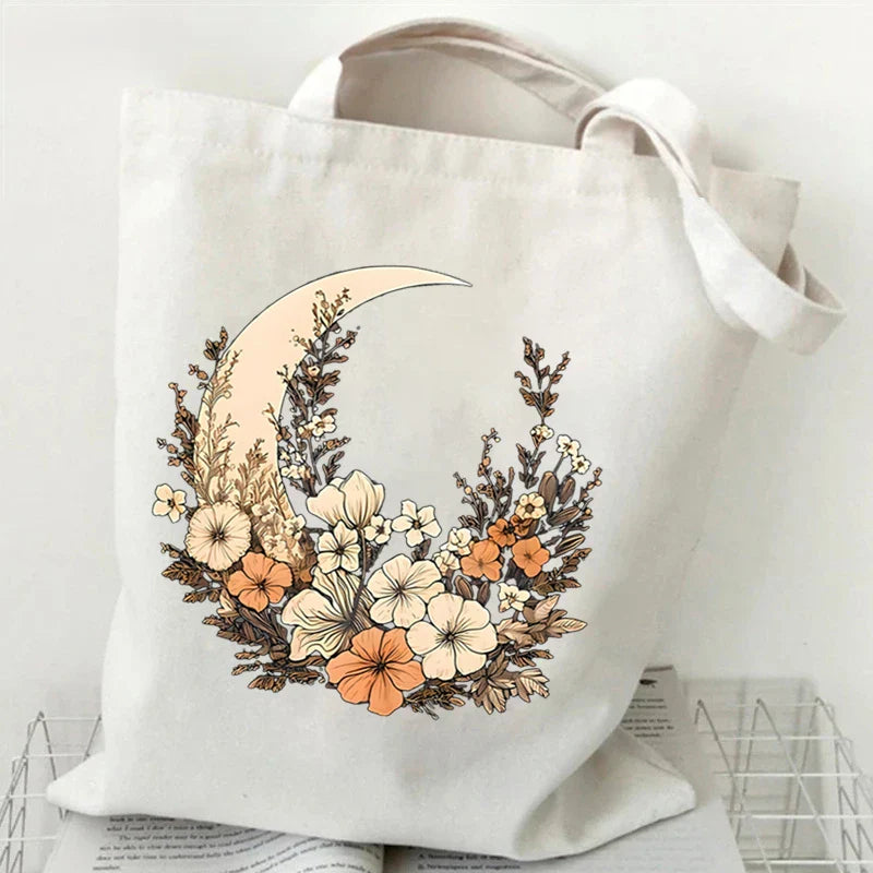 Witchy Floral Moon Tote Bags
