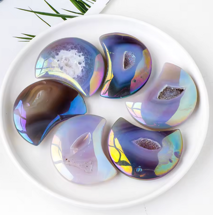 Rainbow Agate Druzy Moon