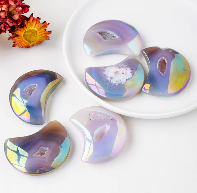 Rainbow Agate Druzy Moon