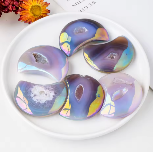 Rainbow Agate Druzy Moon