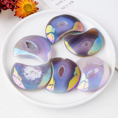 Rainbow Agate Druzy Moon