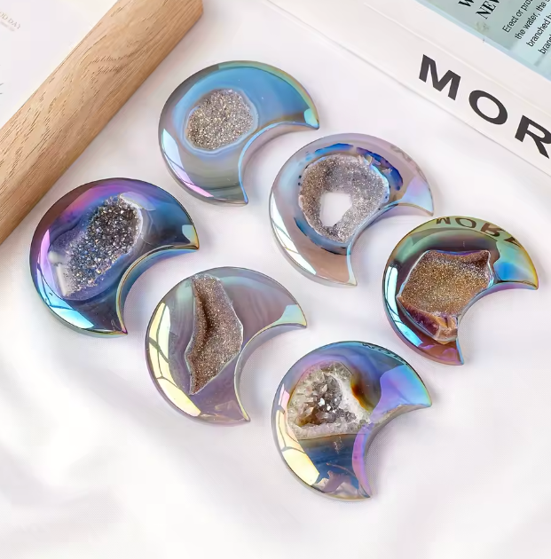 Rainbow Agate Druzy Moon