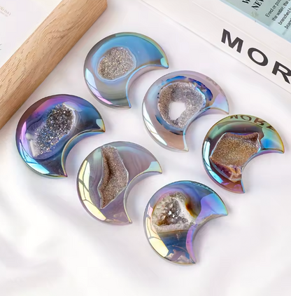 Rainbow Agate Druzy Moon