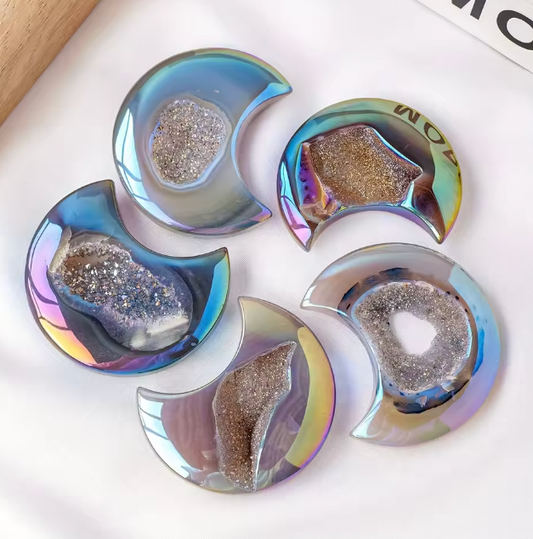 Rainbow Agate Druzy Moon