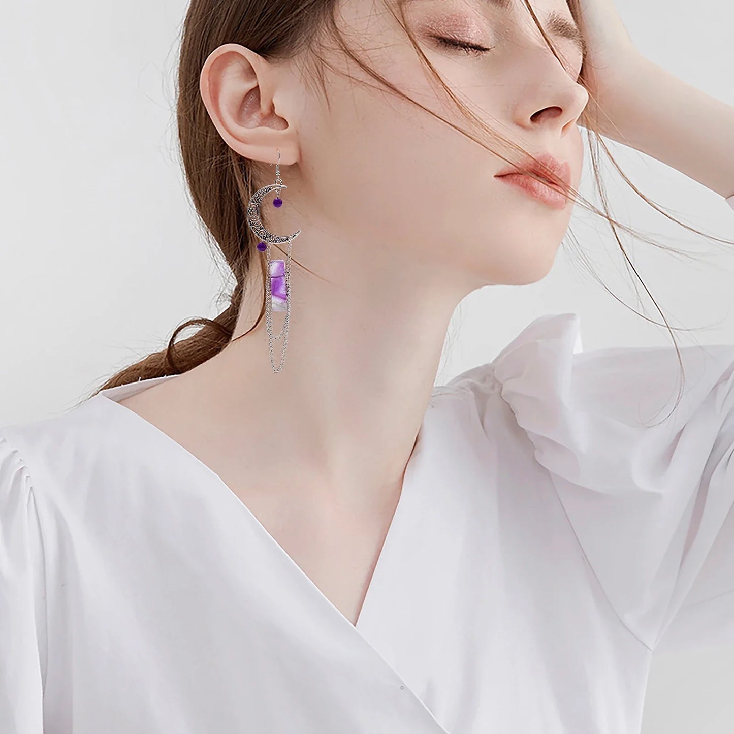 Amethyst Crescent Moon Earrings