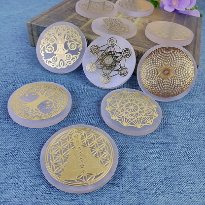 Selenite Spiritual Gold Symbol Plates