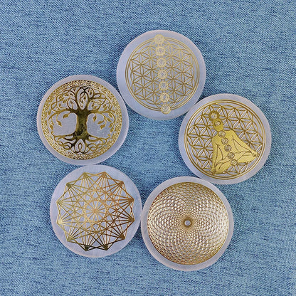 Selenite Spiritual Gold Symbol Plates