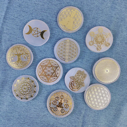 Selenite Spiritual Gold Symbol Plates