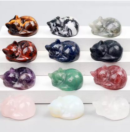 Crystal Sleeping Cat Statue