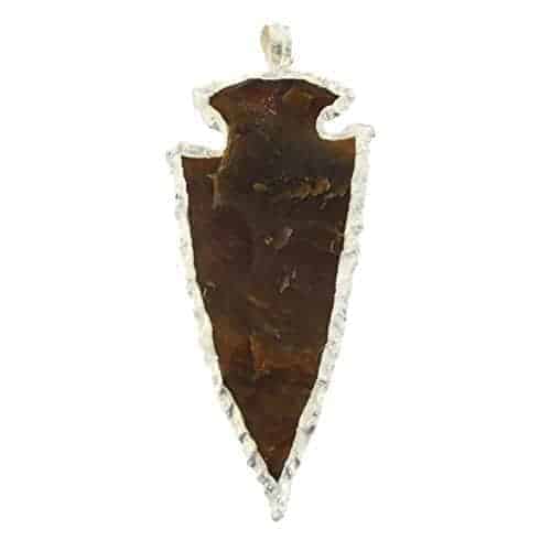Starborn Large Brown Jasper Hand Carved Arrowhead Pendant with Flash Plate Border (Silver/Gold)