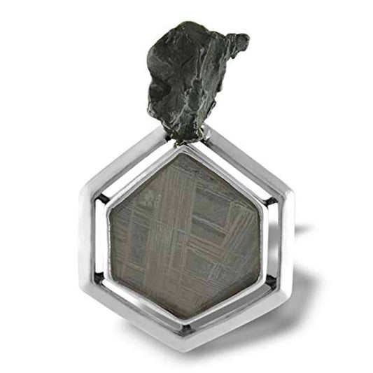 Sterling Silver Muonionalusta Meteorite and Sikhote Alin Meteorite Nugget Pendant
