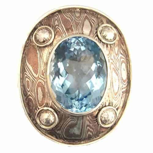 Starborn Creations Sterling Silver and Copper Mokume Gane Blue Topaz Pendant
