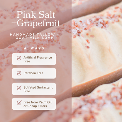Pink Salt + Grapefruit - Handmade Tallow & Goat Milk Soap Bar
