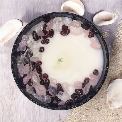 Coastal Dreams Crystal Candle with Garnet, Quartz, & Rose Quartz | Coconut-Soy Wax Candle, 9oz