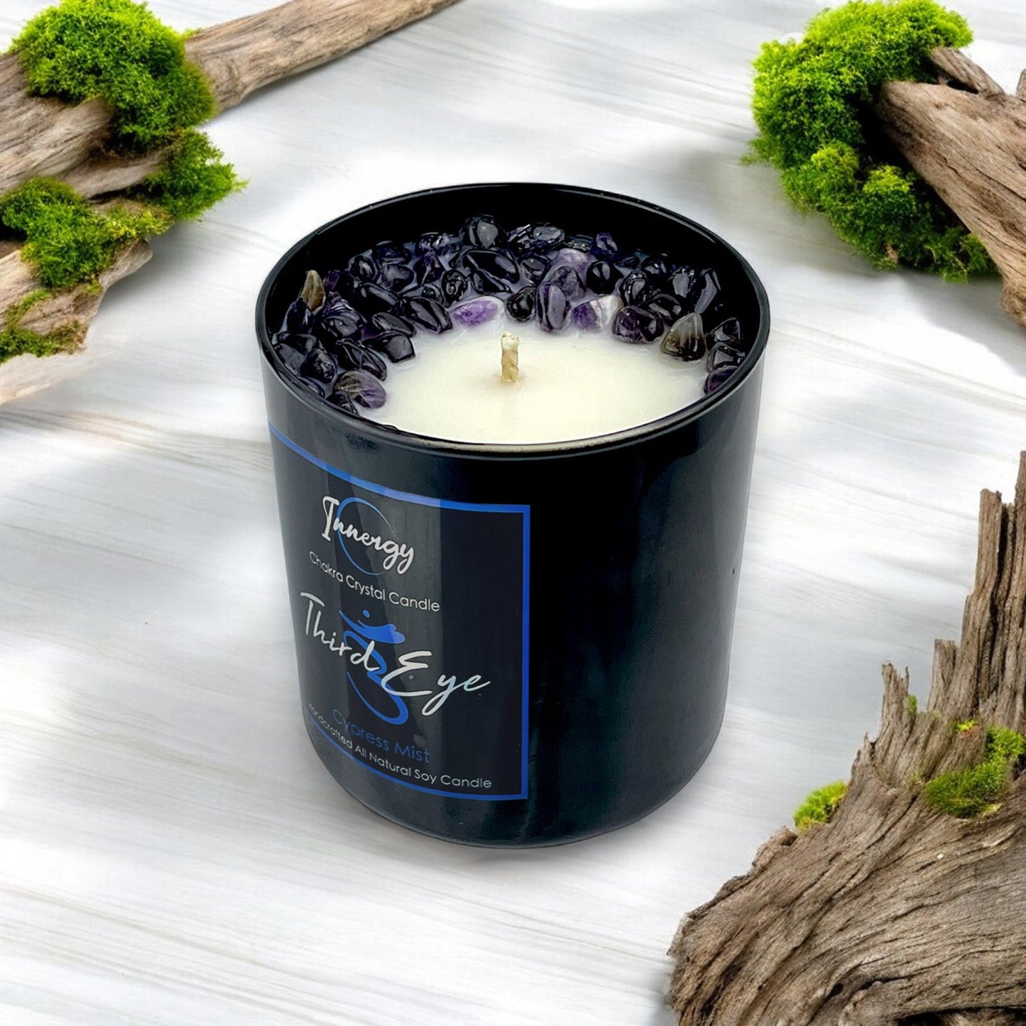 Third-Eye Chakra Crystal Candle with Kyanite | Coconut-Soy Wax Candle, 9oz