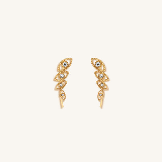 Expanded Awareness Gold Evil Eye Climber Earrings