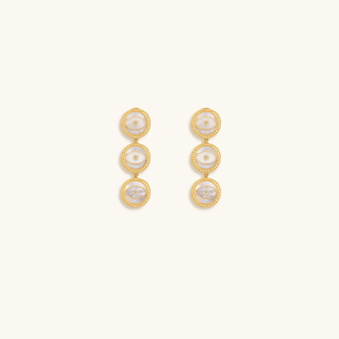 Triple Blessings Evil Eye Mother of Pearl Earrings