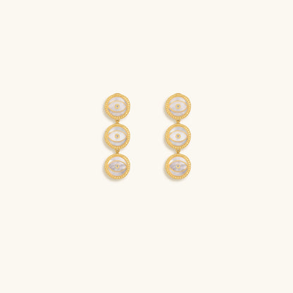 Triple Blessings Evil Eye Mother of Pearl Earrings
