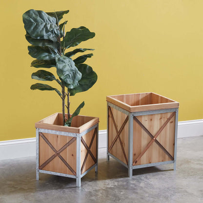 Wood Planter Boxes For Potted Plants (Set of 2)