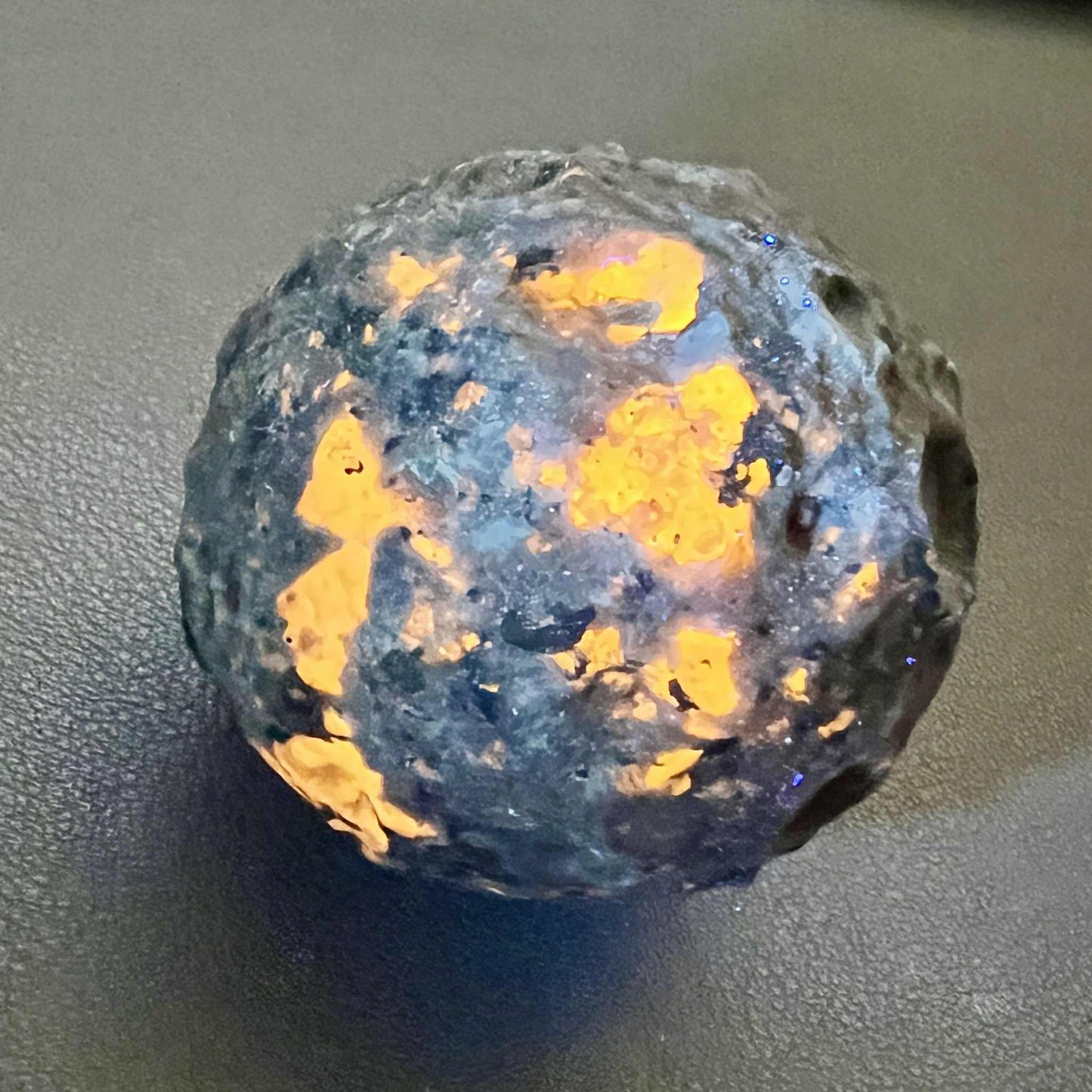 Yooperlite Cratered Moon Sphere UV Reactive 50MMt