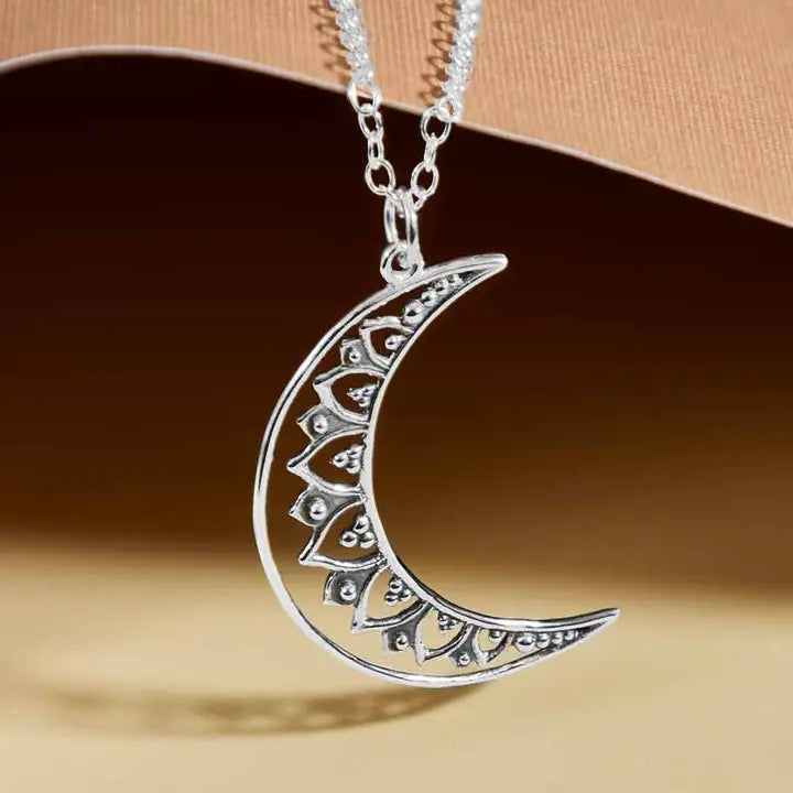 Mandala Moon Necklace , sterling silver - 18 Inch