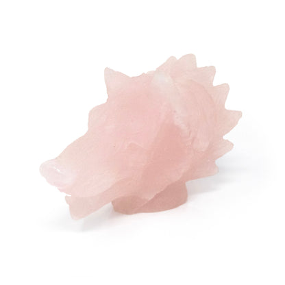 Rose Quartz Wolf Head Carving