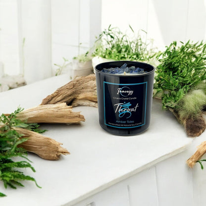 Throat Chakra Crystal Candle with Blue Kyanite | Coconut-Soy Wax Candle, 9oz