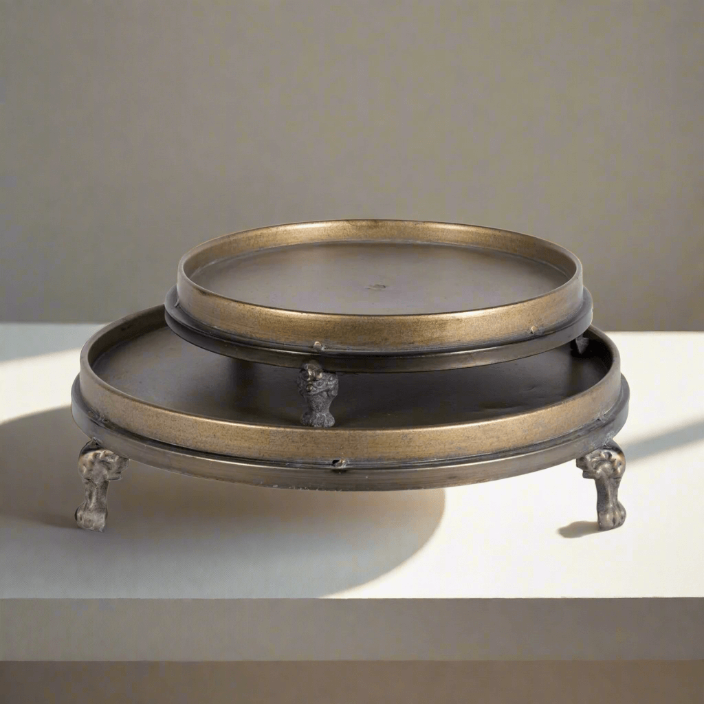 Antique Brass Footed Display Trays (Set of 2)