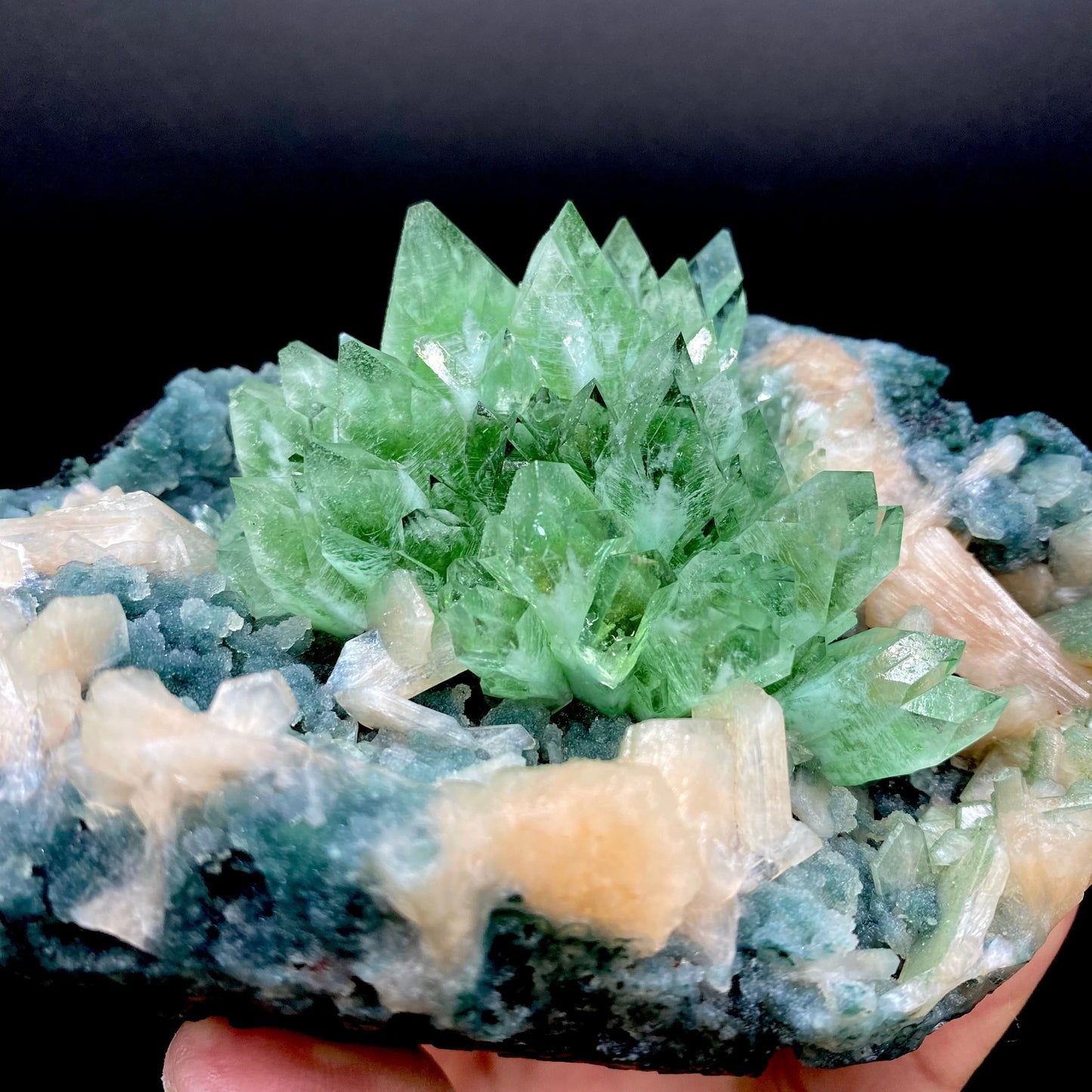 Apophyllite Green Flower on Chalcedony Natural Mineral Specimen