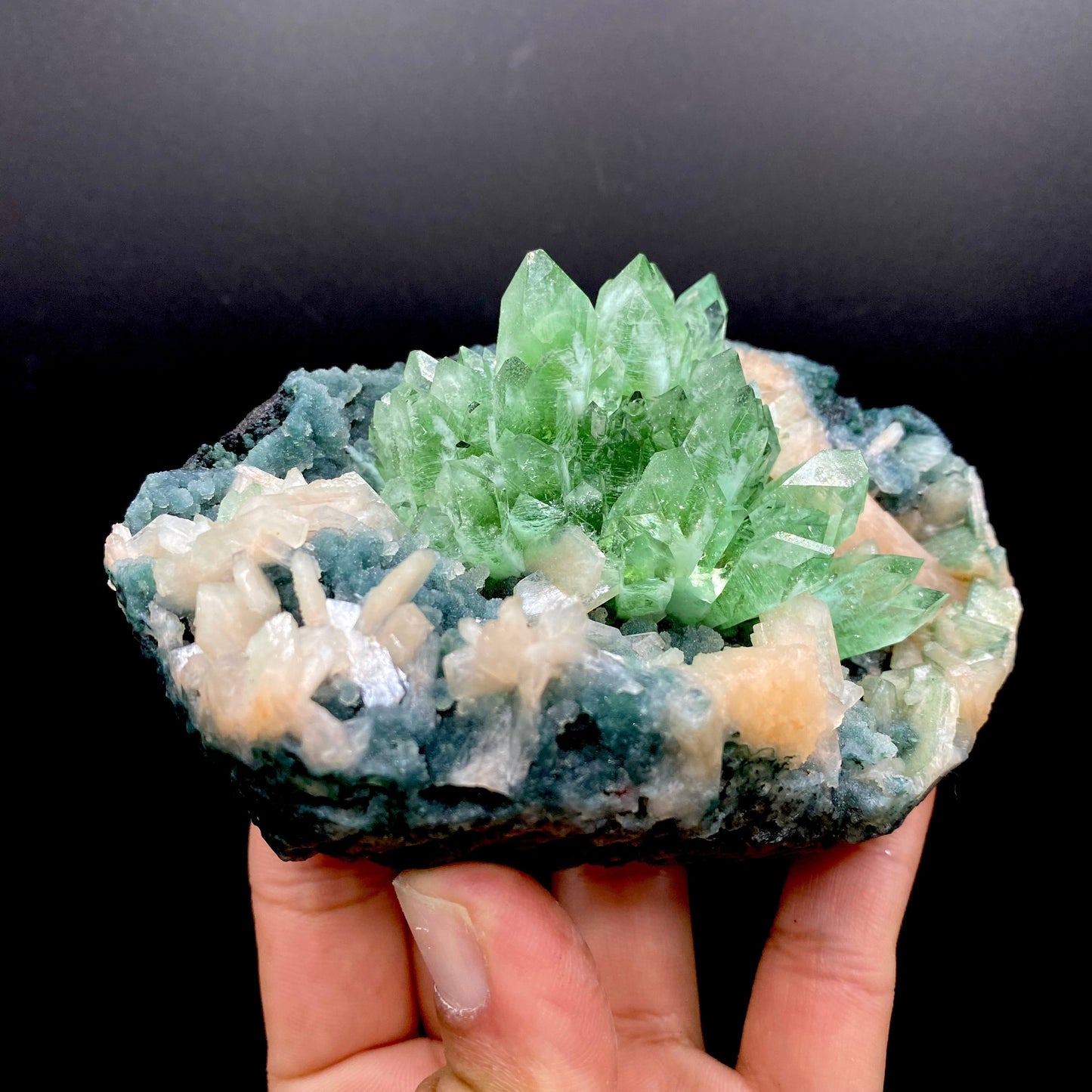 Apophyllite Green Flower on Chalcedony Natural Mineral Specimen