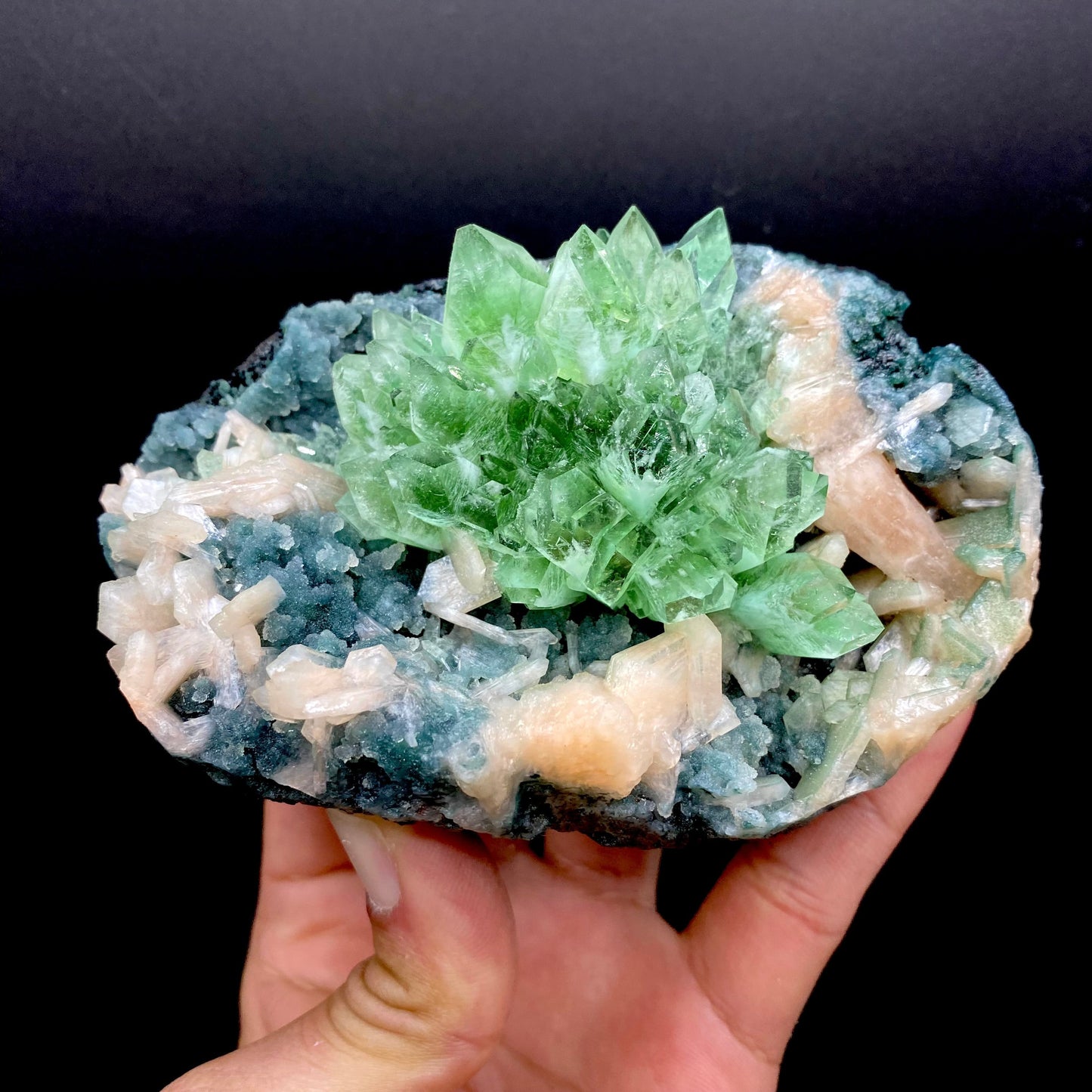 Apophyllite Green Flower on Chalcedony Natural Mineral Specimen