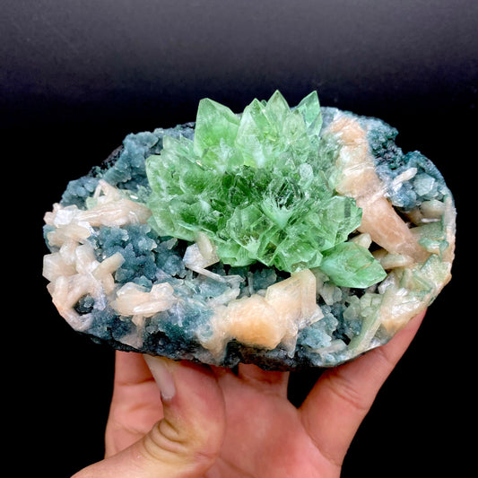 Apophyllite Green Flower on Chalcedony Natural Mineral Specimen