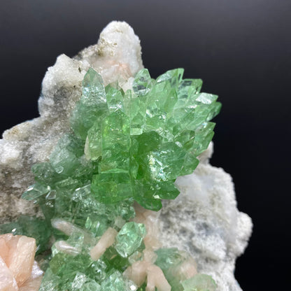 Bright Green Apophyllite Cluster with Stilbite, Natural Mineral Specimen