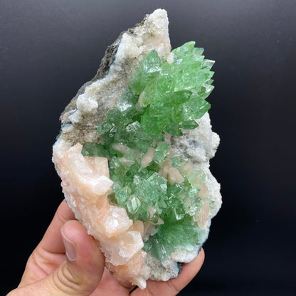 Bright Green Apophyllite Cluster with Stilbite, Natural Mineral Specimen