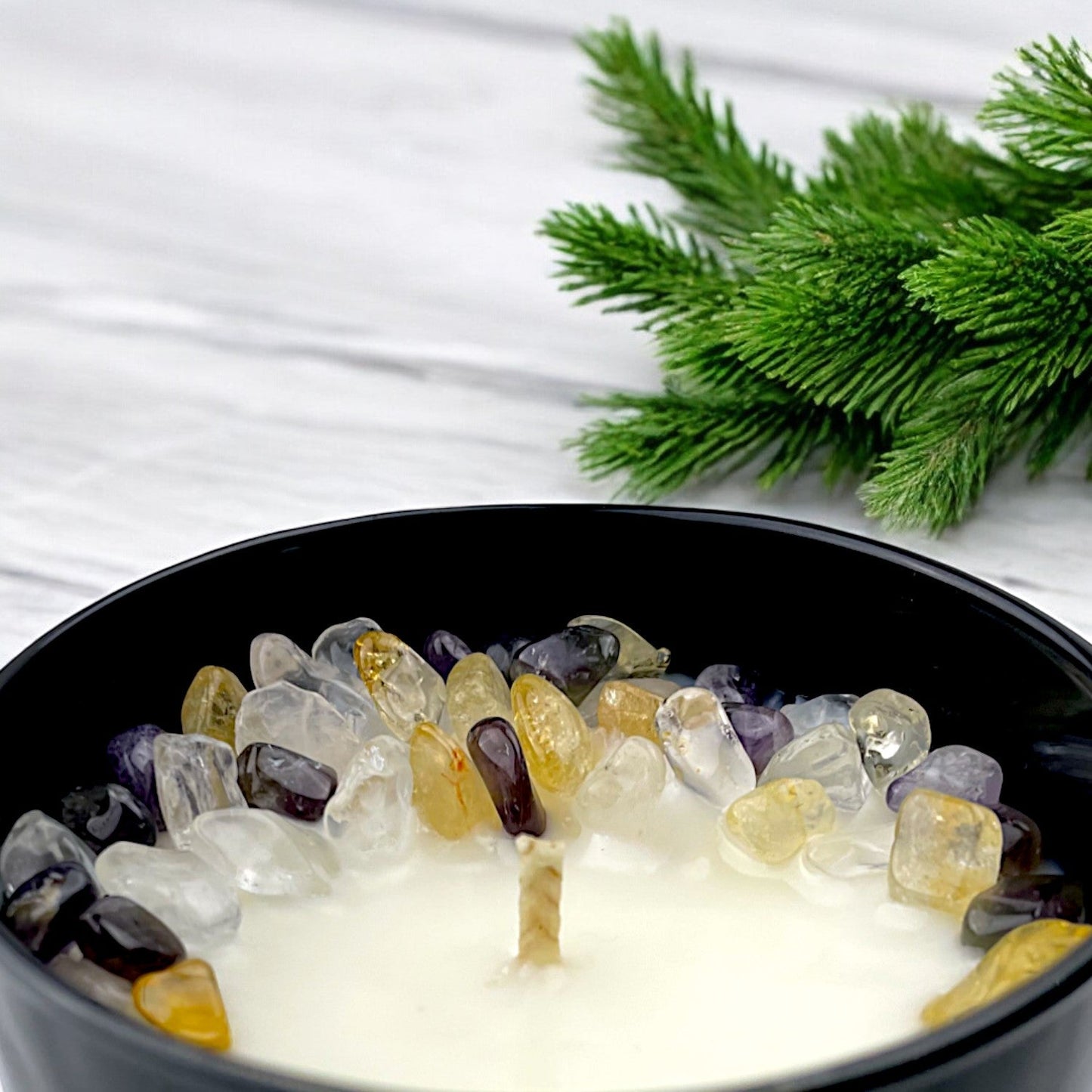 Arctic Winds Crystal Candle with Citrine, Amethyst, & Quartz | Coconut-Soy Wax Candle, 9oz