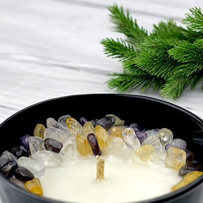 Arctic Winds Crystal Candle with Citrine, Amethyst, & Quartz | Coconut-Soy Wax Candle, 9oz