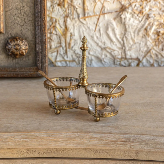 Astor Gold Salt Cellar with Spoons