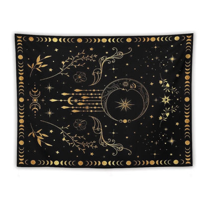 Celestial Moon with Floral Accents Tapestry