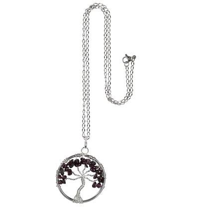 Garnet Wire Wrapped Tree of Life Necklace - Sacred Geometry