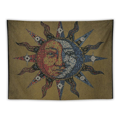 Vintage Celestial Mosaic Sun & Moon Tapestry