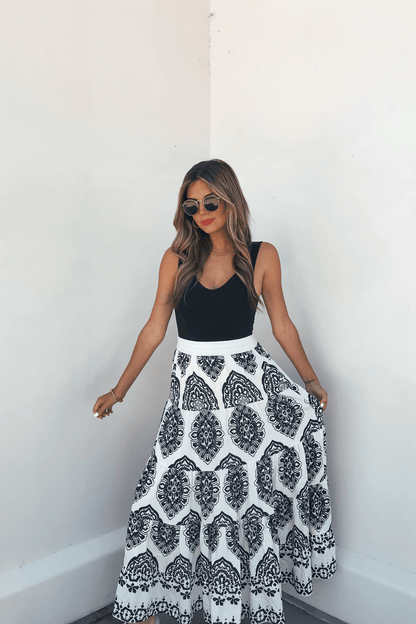 Bella Ivory Print Tiered Maxi Skirt