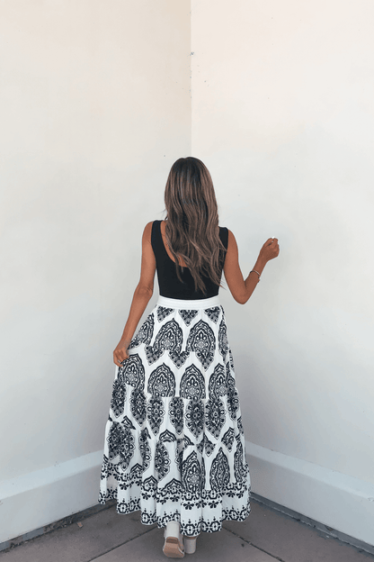 Bella Ivory Print Tiered Maxi Skirt