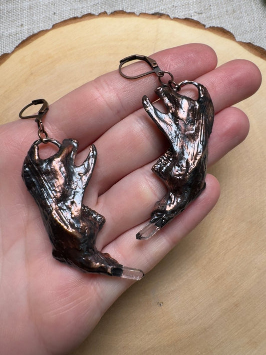 Beltharion- Muskrat Jawbone and Quartz Earrings