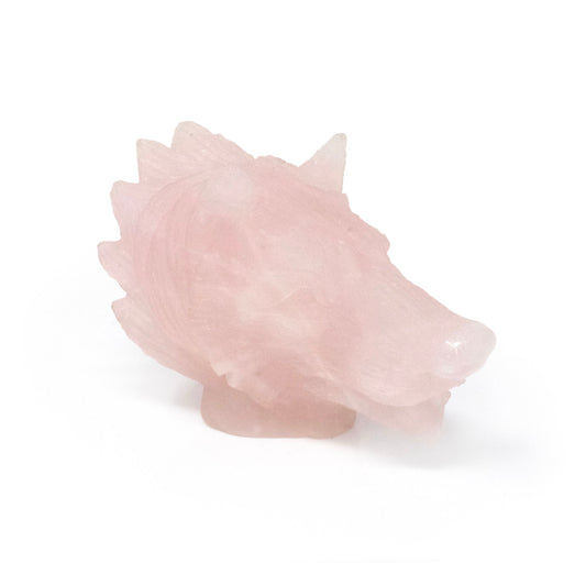 Rose Quartz Wolf Head Carving