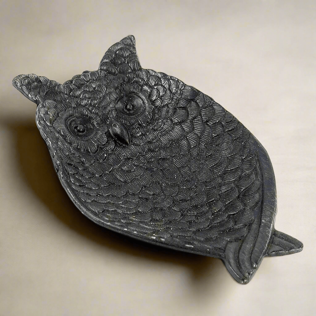 Black Pewter Owl Trinket Tray for Jewelry and Coins