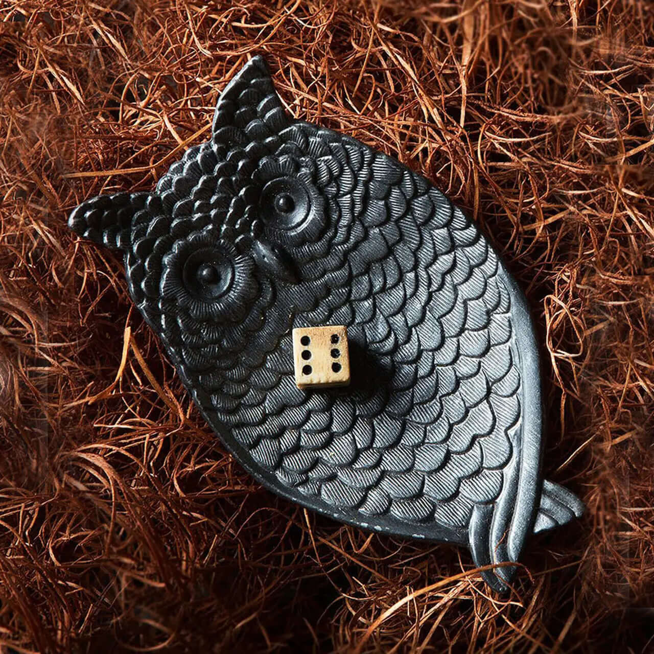 Black Pewter Owl Trinket Tray for Jewelry and Coins