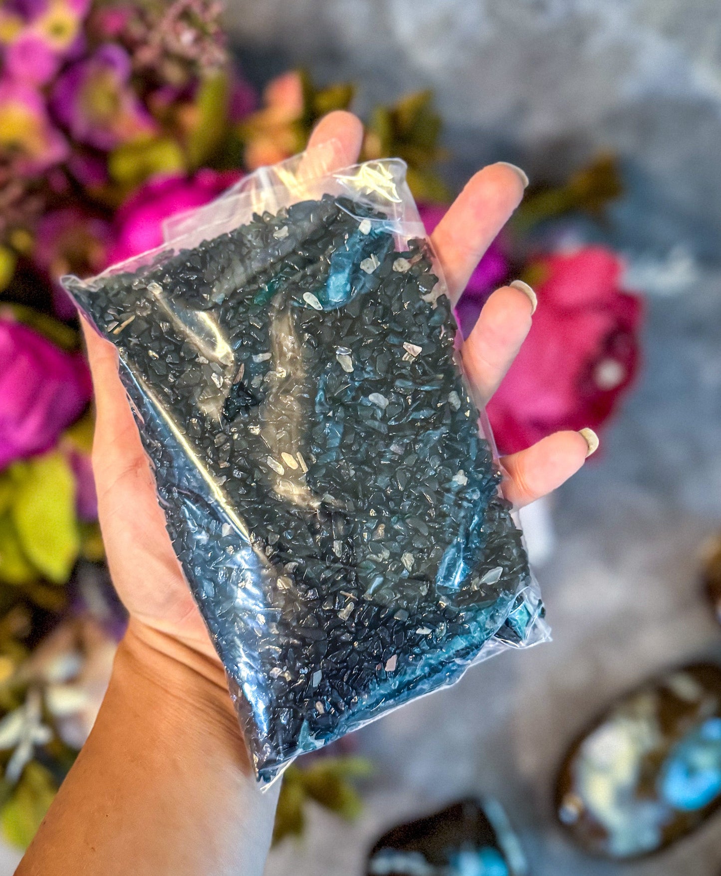 Black Tourmaline Crystal Chips, Bulk 1 LB  Bag