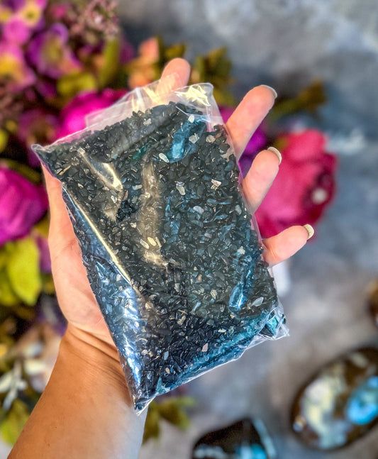 Black Tourmaline Crystal Chips, Bulk 1 LB  Bag